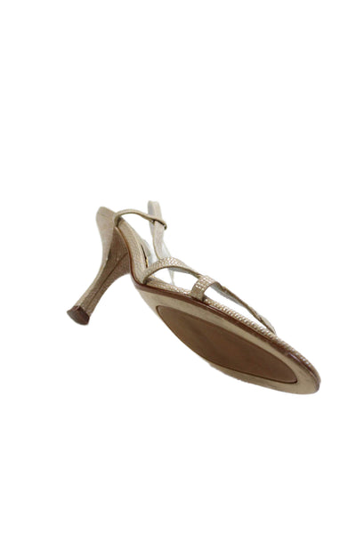 Alfani Womens Leather Faux Snakeskin Metallic Strappy Heels Silver Size 7