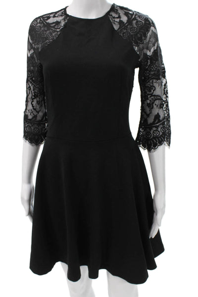 BB Dakota Women Fit & Flare Lace Black Short Dress 3/4 Sleeve Round Neck Size S
