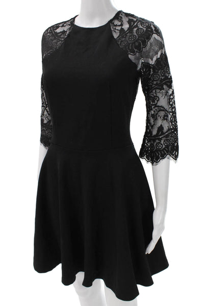 BB Dakota Women Fit & Flare Lace Black Short Dress 3/4 Sleeve Round Neck Size S