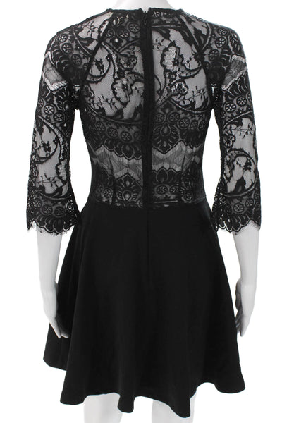 BB Dakota Women Fit & Flare Lace Black Short Dress 3/4 Sleeve Round Neck Size S