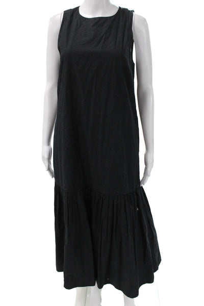 The Drop Women Maxi Black Cotton Sleeveless Button Round Neck Dress Size S