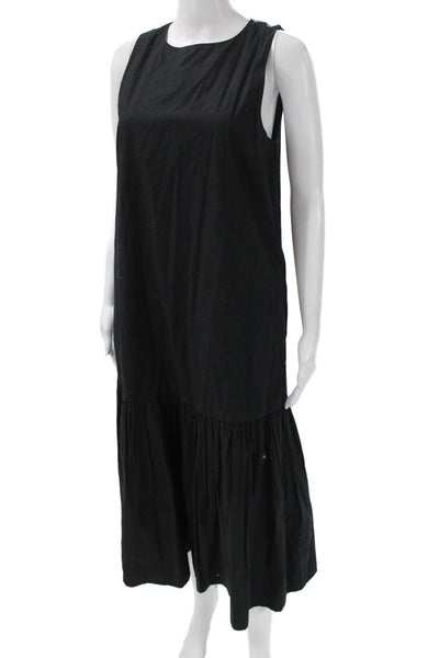 The Drop Women Maxi Black Cotton Sleeveless Button Round Neck Dress Size S