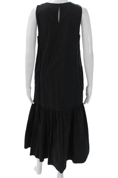The Drop Women Maxi Black Cotton Sleeveless Button Round Neck Dress Size S