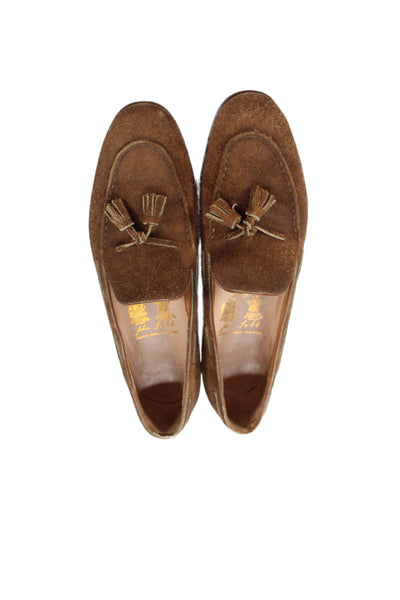 John Lobb Womens Suede Tassel Slip-On Dress Loafers Brown Size 8.5