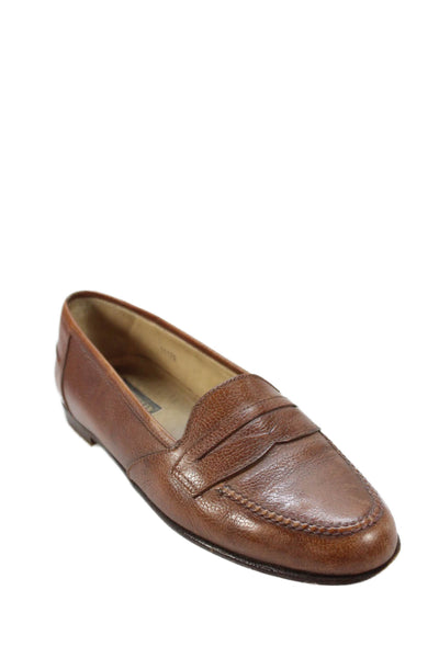 Strega Mens Leather Dress Round Toe Slip-On Penny Loafers Brown Size 8.5