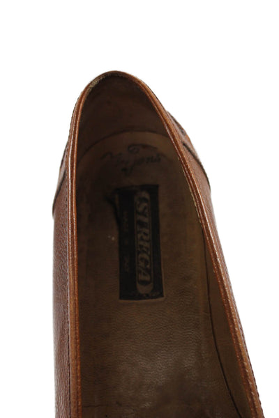 Strega Mens Leather Dress Round Toe Slip-On Penny Loafers Brown Size 8.5