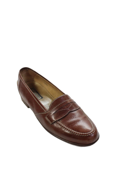 Strega Mens Leather Slip-On Penny Rounded Dress Loafers Brown Size 8.5