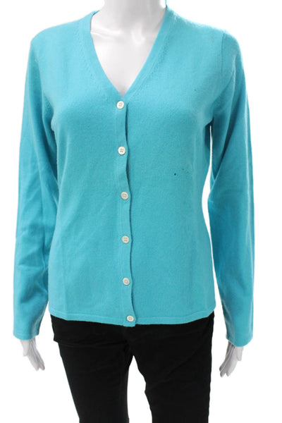 Tse Womens Blue Cotton V-Neck Long Sleeve Cardigan Solid Size M