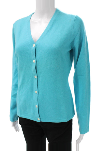 Tse Womens Blue Cotton V-Neck Long Sleeve Cardigan Solid Size M