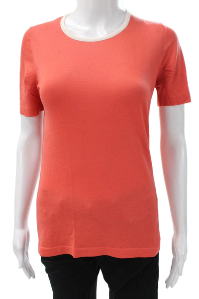 Malo Women Cashmere Pullover Sweater Orange Crew Neck Short Sleeve Size XS