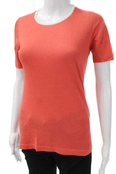 Malo Women Cashmere Pullover Sweater Orange Crew Neck Short Sleeve Size XS
