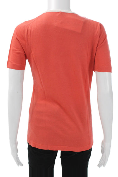 Malo Women Cashmere Pullover Sweater Orange Crew Neck Short Sleeve Size XS
