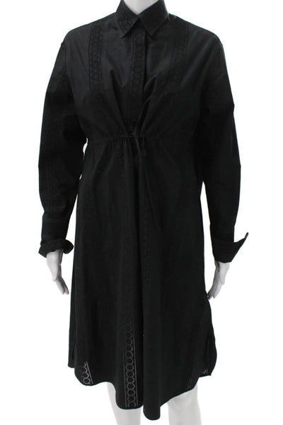 Alaia Womens Black Shirt Dress Collared Button Long Sleeve Knee Length Size 38