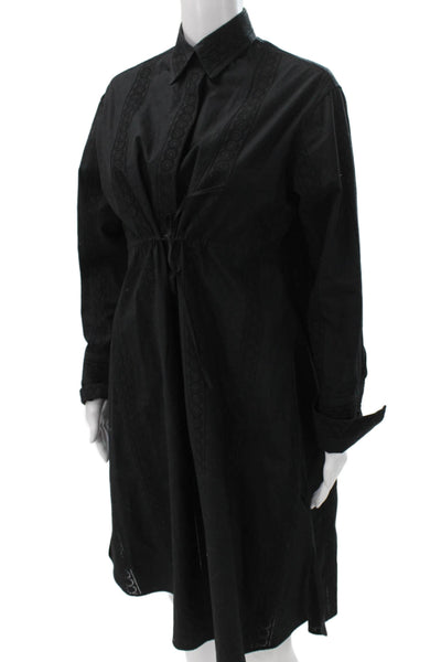 Alaia Womens Black Shirt Dress Collared Button Long Sleeve Knee Length Size 38