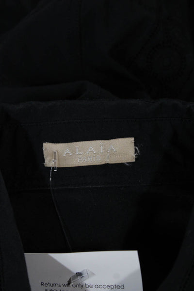 Alaia Womens Black Shirt Dress Collared Button Long Sleeve Knee Length Size 38