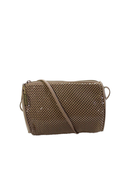 Whiting & Davis Womens Chain Mail Gold Tone Crossbody Shoulder Handbag Beige