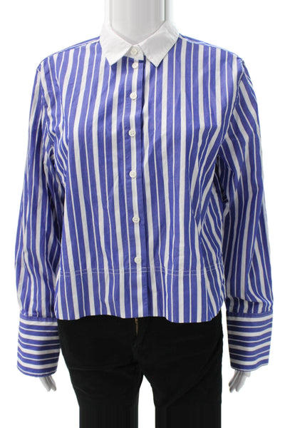 J Crew Women Striped Cotton Collared Button-Up Long Sleeve Shirt Size 8