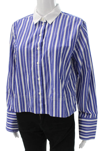 J Crew Women Striped Cotton Collared Button-Up Long Sleeve Shirt Size 8
