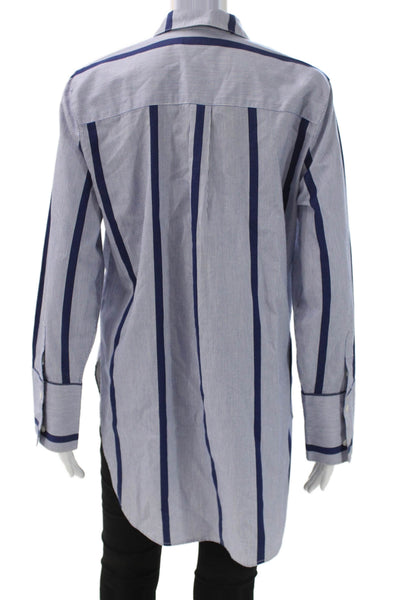 Madewell Women Tunic Button-Up Blue Striped Cotton Collared Long Sleeve Size M