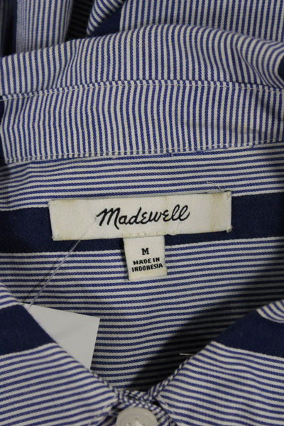 Madewell Women Tunic Button-Up Blue Striped Cotton Collared Long Sleeve Size M