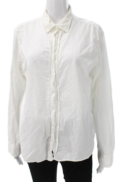 Xirena Women White Cotton Collared Long Sleeve Button-Up Shirt Size L