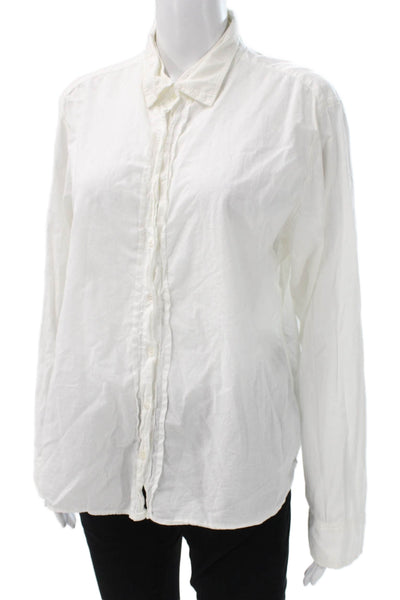 Xirena Women White Cotton Collared Long Sleeve Button-Up Shirt Size L