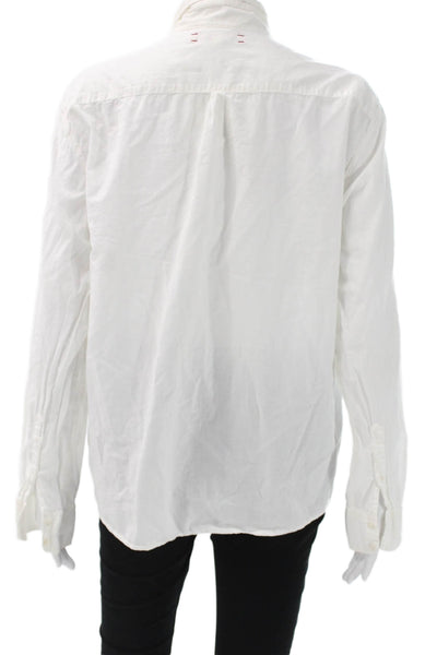 Xirena Women White Cotton Collared Long Sleeve Button-Up Shirt Size L