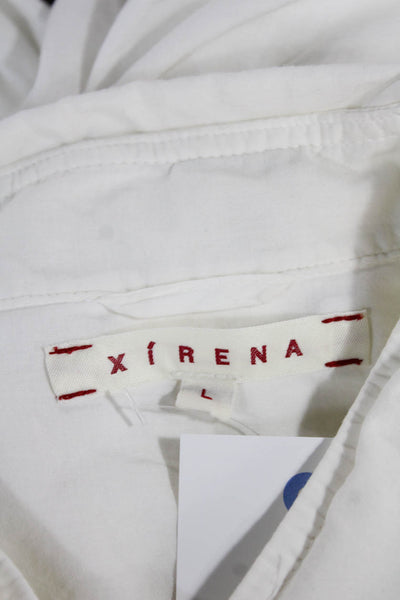 Xirena Women White Cotton Collared Long Sleeve Button-Up Shirt Size L