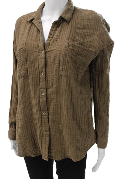 Eileen Fisher Womens Brown Organic Cotton Long Sleeve Button-Up Size PL