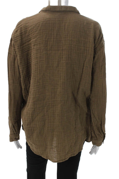 Eileen Fisher Womens Brown Organic Cotton Long Sleeve Button-Up Size PL