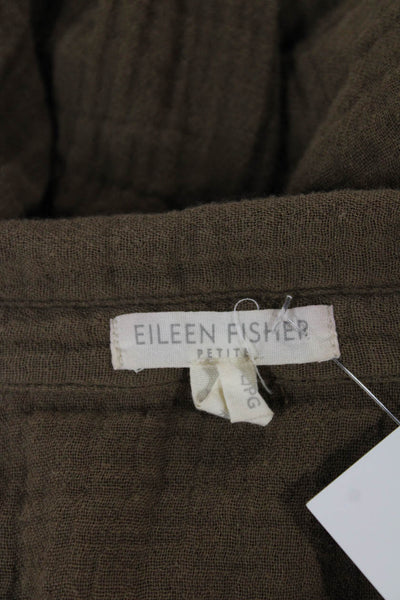 Eileen Fisher Womens Brown Organic Cotton Long Sleeve Button-Up Size PL