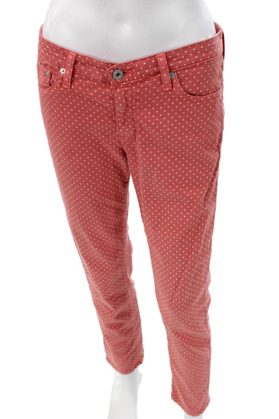 AG Adriano Goldschmied Womens Skinny Jeans Red Polka Dot Mid Rise Size 28