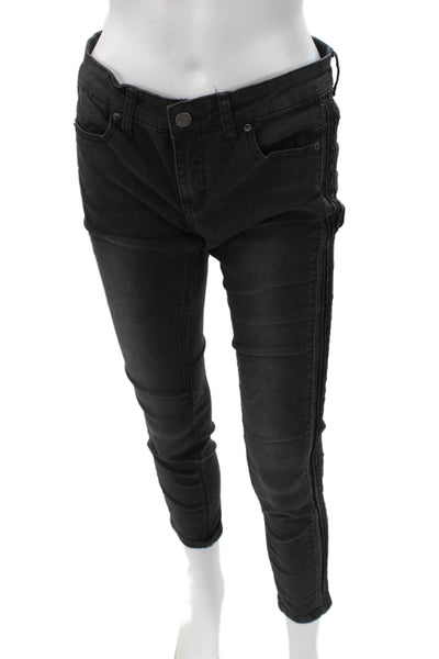 Free People Womens Skinny Jeans Black Mid Rise Button Cotton Blend Size 29