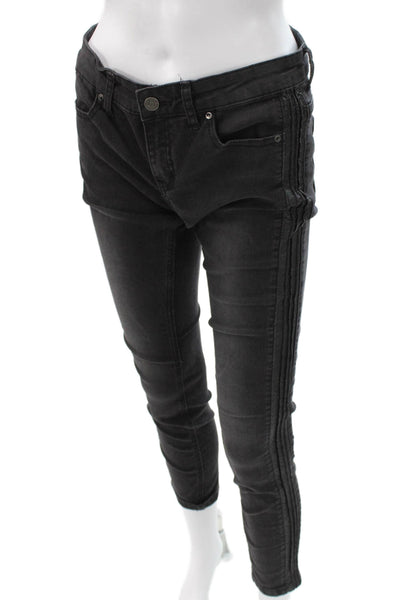 Free People Womens Skinny Jeans Black Mid Rise Button Cotton Blend Size 29