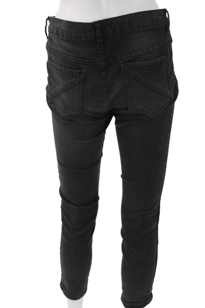 Free People Womens Skinny Jeans Black Mid Rise Button Cotton Blend Size 29