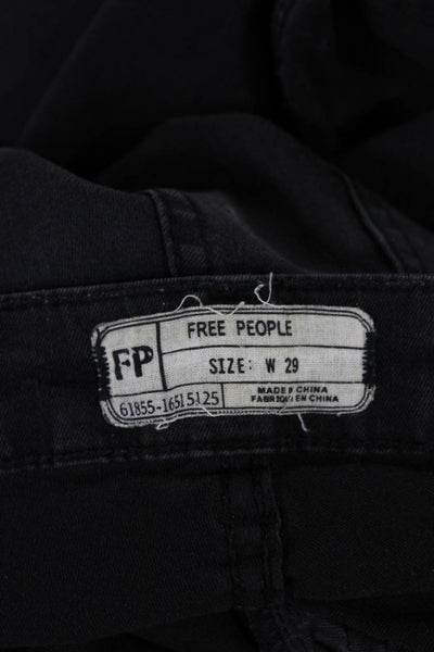 Free People Womens Skinny Jeans Black Mid Rise Button Cotton Blend Size 29