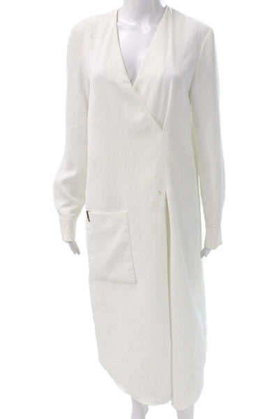 Tibi Women Wrap Dress White Viscose V Neck Long Sleeve Mid Calf Size 2