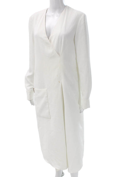 Tibi Women Wrap Dress White Viscose V Neck Long Sleeve Mid Calf Size 2