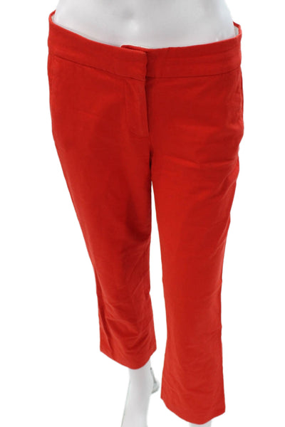 J Crew Womens Cropped Pants Red Cotton Zip Solid Size 2