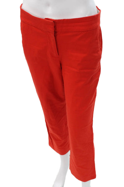J Crew Womens Cropped Pants Red Cotton Zip Solid Size 2