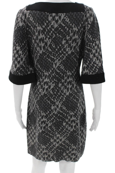 Trina Turk Women Shift Dress Gray Animal Print V-Neck 3/4 Sleeve Viscose Size 2