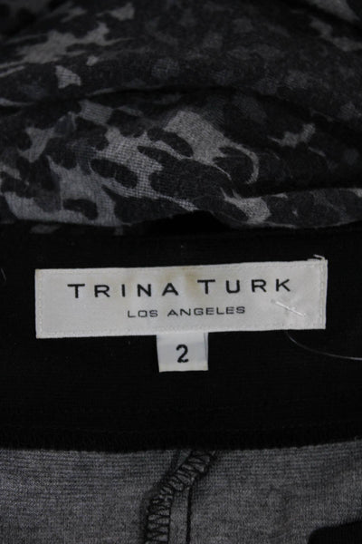 Trina Turk Women Shift Dress Gray Animal Print V-Neck 3/4 Sleeve Viscose Size 2