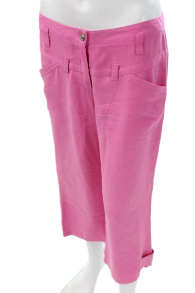 BCBGMAXAZRIA Women Silk Pink Capri Pants Button Closure Size 6