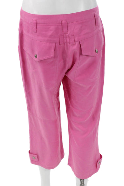 BCBGMAXAZRIA Women Silk Pink Capri Pants Button Closure Size 6