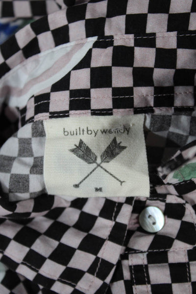 Built By Wendy Women Button-Up Multicolor Check Cotton Short Sleeve Size M