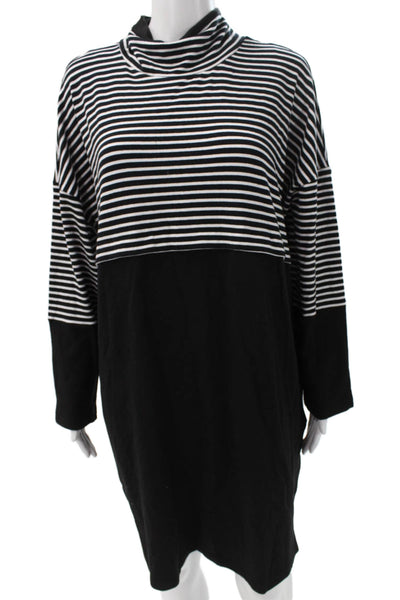 Lisa Bayne Women Black Striped Sweater Dress Long Sleeve Petite Size L