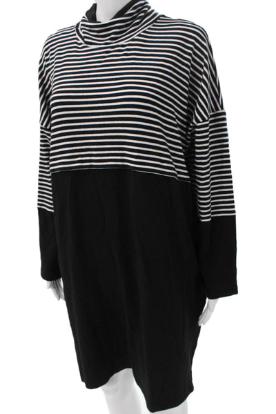 Lisa Bayne Women Black Striped Sweater Dress Long Sleeve Petite Size L