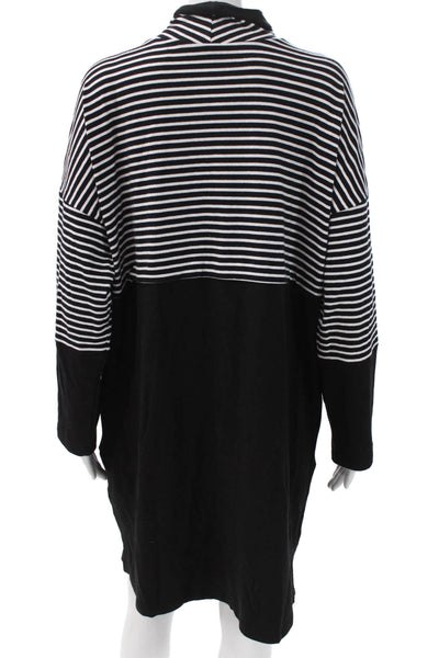 Lisa Bayne Women Black Striped Sweater Dress Long Sleeve Petite Size L