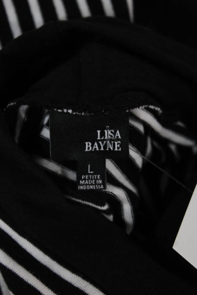 Lisa Bayne Women Black Striped Sweater Dress Long Sleeve Petite Size L
