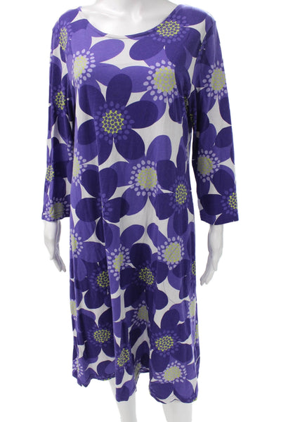 Ratia Womens Purple Floral Shift Dress Long Sleeve Midi Size L